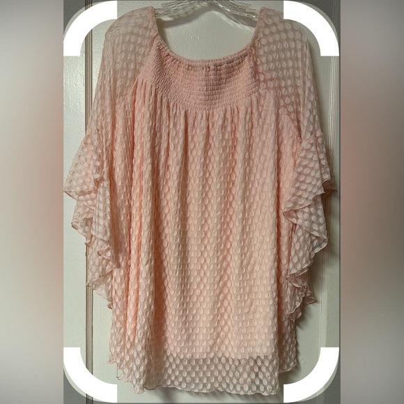 Shannon Ford New York Pink Lace Blouse Top Size 2X Ruffle Sleeves Stretchy 2X - Picture 3 of 11
